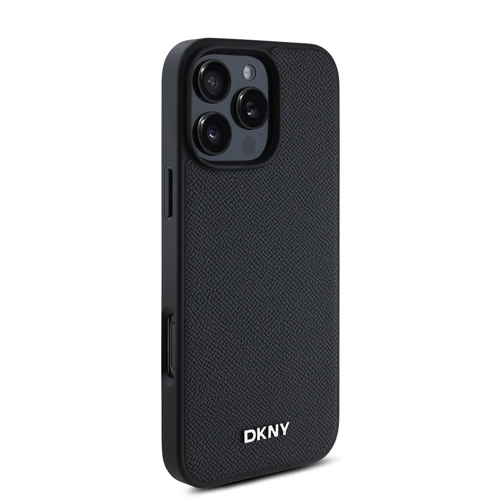 iPhone 16 Pro Kılıf DKNY Orjinal Lisanslı M-safe Şarj Özellikli Metal Logolu PU Deri Grained Kılıf