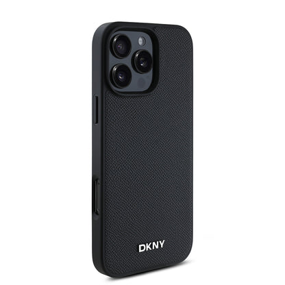 iPhone 16 Pro Kılıf DKNY Orjinal Lisanslı M-safe Şarj Özellikli Metal Logolu PU Deri Grained Kılıf