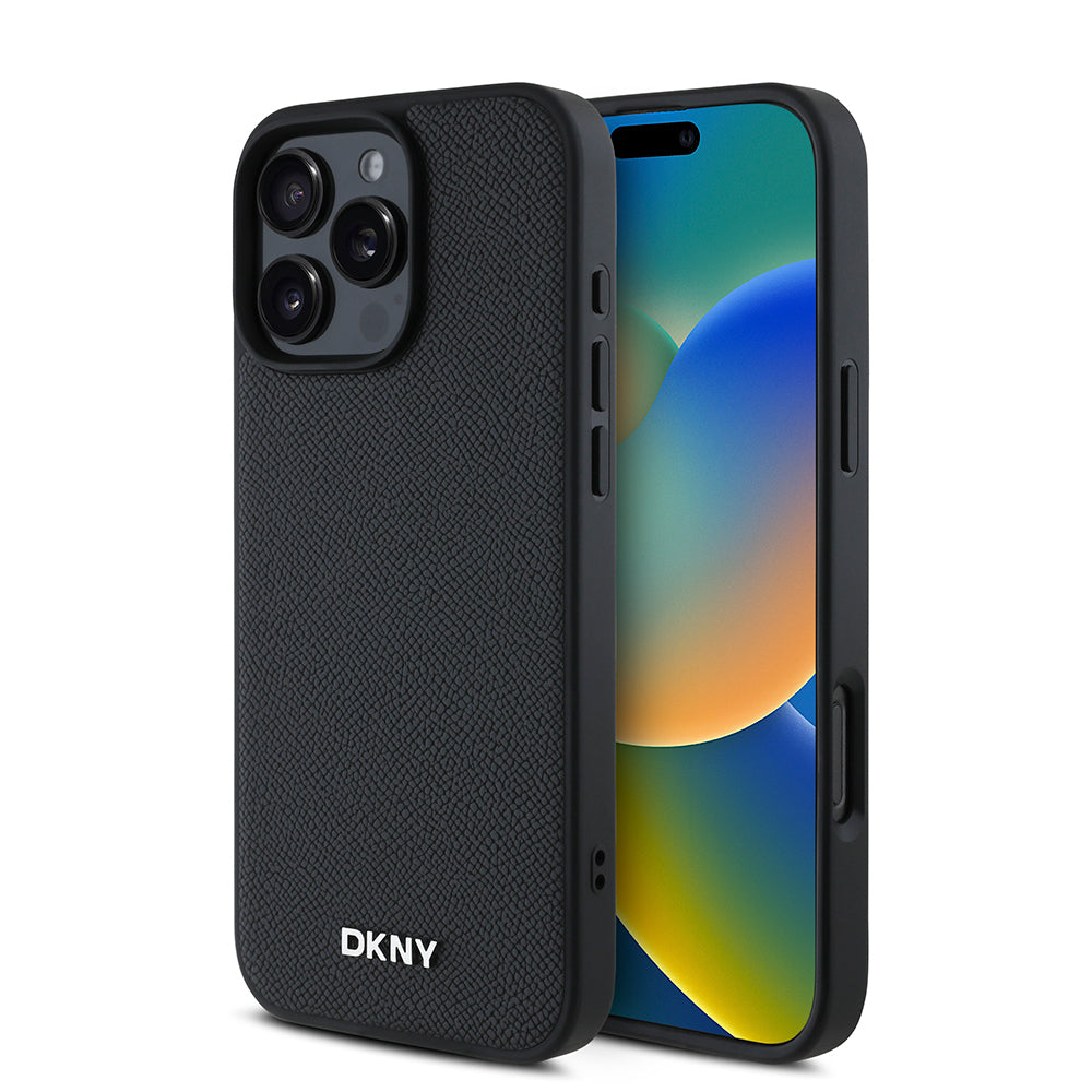 iPhone 16 Pro Kılıf DKNY Orjinal Lisanslı M-safe Şarj Özellikli Metal Logolu PU Deri Grained Kılıf