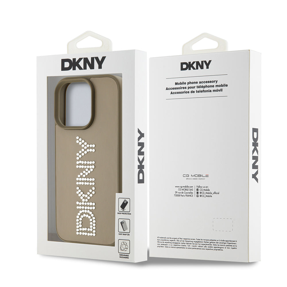 iPhone 16 Pro Kılıf DKNY Orjinal Lisanslı Taşlı DKNY Yazılı Metalik Rhinestones PU Deri Kılıf
