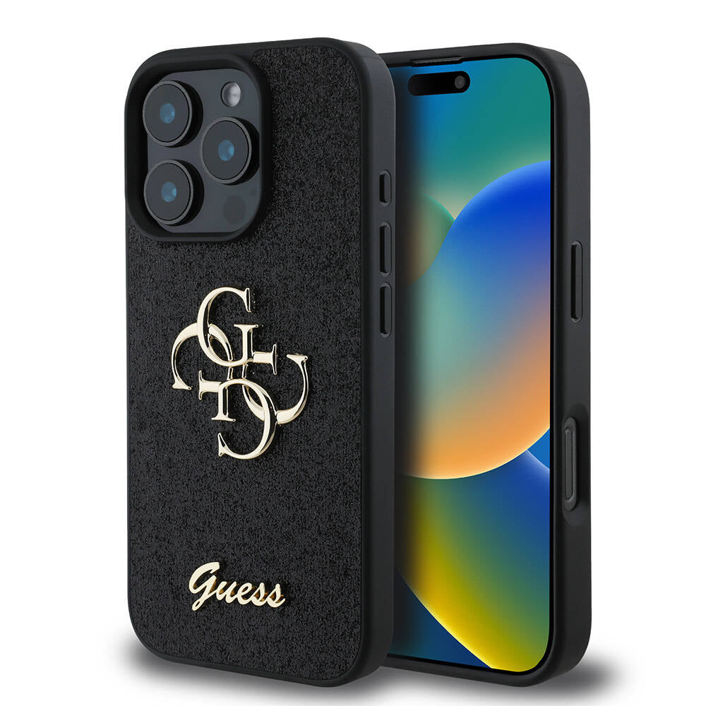 iPhone 16 Pro Kılıf Guess Orijinal Lisanslı 4G Büyük Metal Logolu Glitter Kılıf