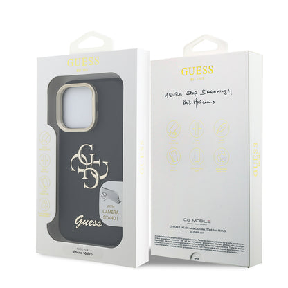 iPhone 16 Pro Kılıf Guess Orijinal Lisanslı Grained Yazı Logolu Kamera Standlı Kılıf