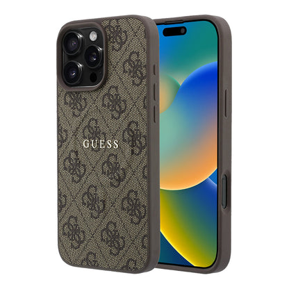 iPhone 16 Pro Kılıf Guess Orijinal Lisanslı M-safe Kabartmalı 4G Desenli Yazı Logolu Kılıf