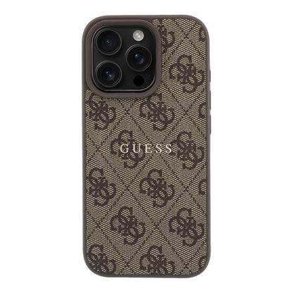 iPhone 16 Pro Kılıf Guess Orijinal Lisanslı M-safe Kabartmalı 4G Desenli Yazı Logolu Kılıf
