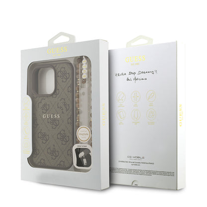 iPhone 16 Pro Kılıf Guess Orijinal Lisanslı M-safe Şarj Özellikli PU Deri Bilek Askı İpli Yazı Logolu Kılıf