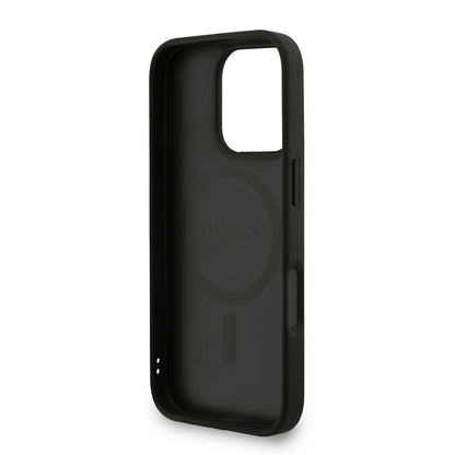 iPhone 16 Pro Kılıf Guess Orijinal Lisanslı M-safe Şarj Özellikli PU Deri Bilek Askı İpli Yazı Logolu Kılıf