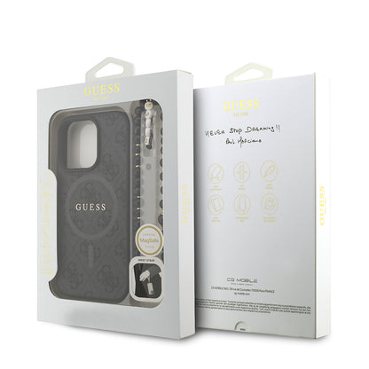 iPhone 16 Pro Kılıf Guess Orijinal Lisanslı M-safe Şarj Özellikli PU Deri Bilek Askı İpli Yazı Logolu Kılıf