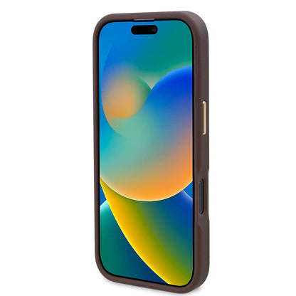 iPhone 16 Pro Kılıf Guess Orijinal Lisanslı M-safe Şarj Özellikli 4G Desenli PU Metal Plaka Klasik Logolu Kılıf