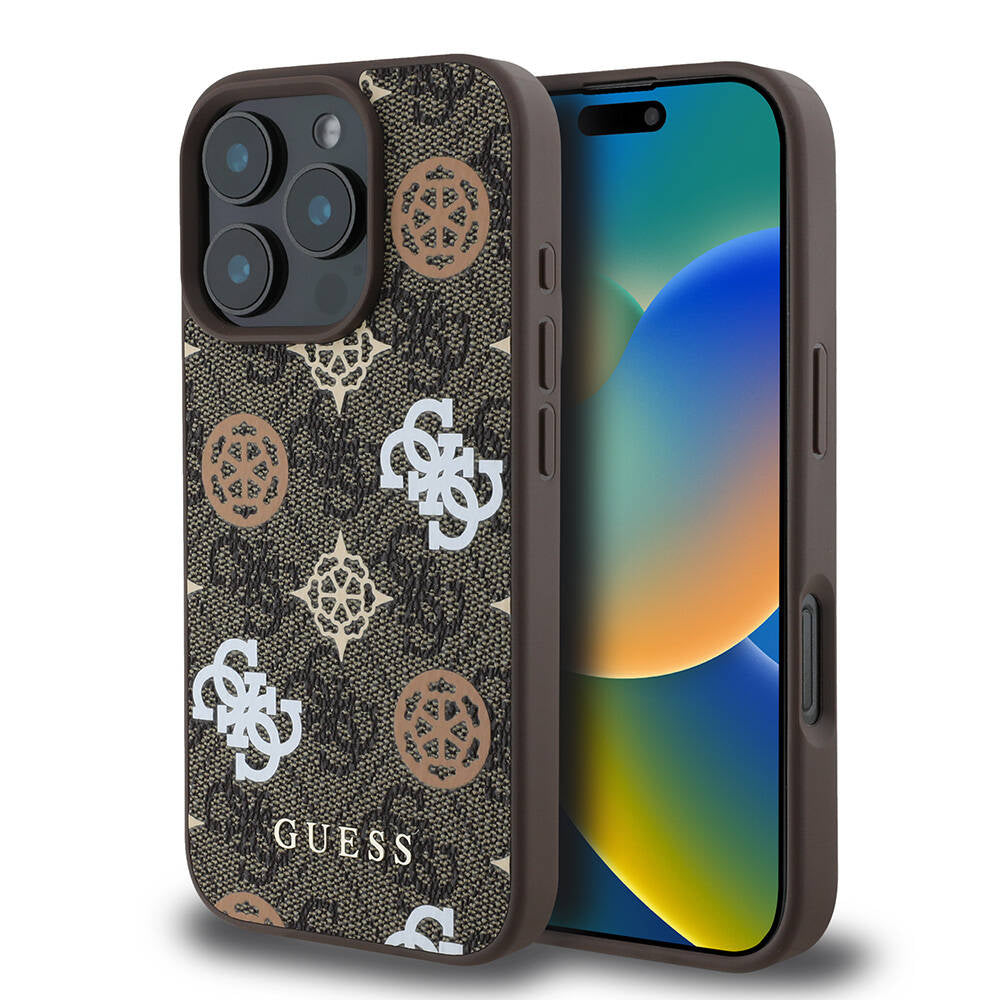 iPhone 16 Pro Kılıf Guess Orijinal Lisanslı M-safe Şarj Özellikli 4G Desenli Yazı Logolu Peony Kılıf