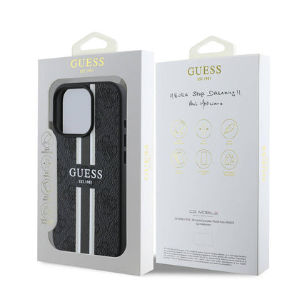 iPhone 16 Pro Kılıf Guess Orijinal Lisanslı M-safe Şarj Özellikli 4G Şerit Tasarımlı Printed Kılıf