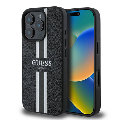 iPhone 16 Pro Kılıf Guess Orijinal Lisanslı M-safe Şarj Özellikli 4G Şerit Tasarımlı Printed Kılıf