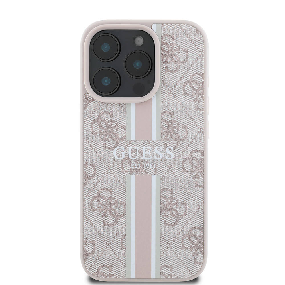 iPhone 16 Pro Kılıf Guess Orijinal Lisanslı M-safe Şarj Özellikli 4G Şerit Tasarımlı Printed Kılıf