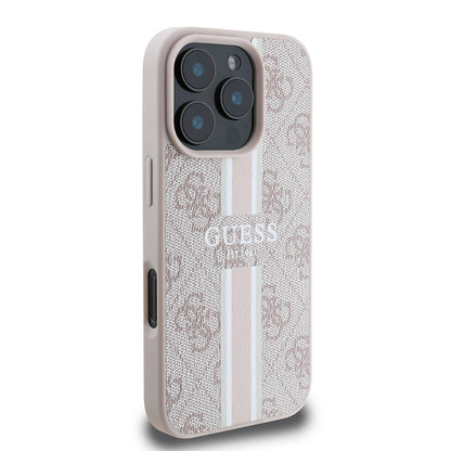 iPhone 16 Pro Kılıf Guess Orijinal Lisanslı M-safe Şarj Özellikli 4G Şerit Tasarımlı Printed Kılıf