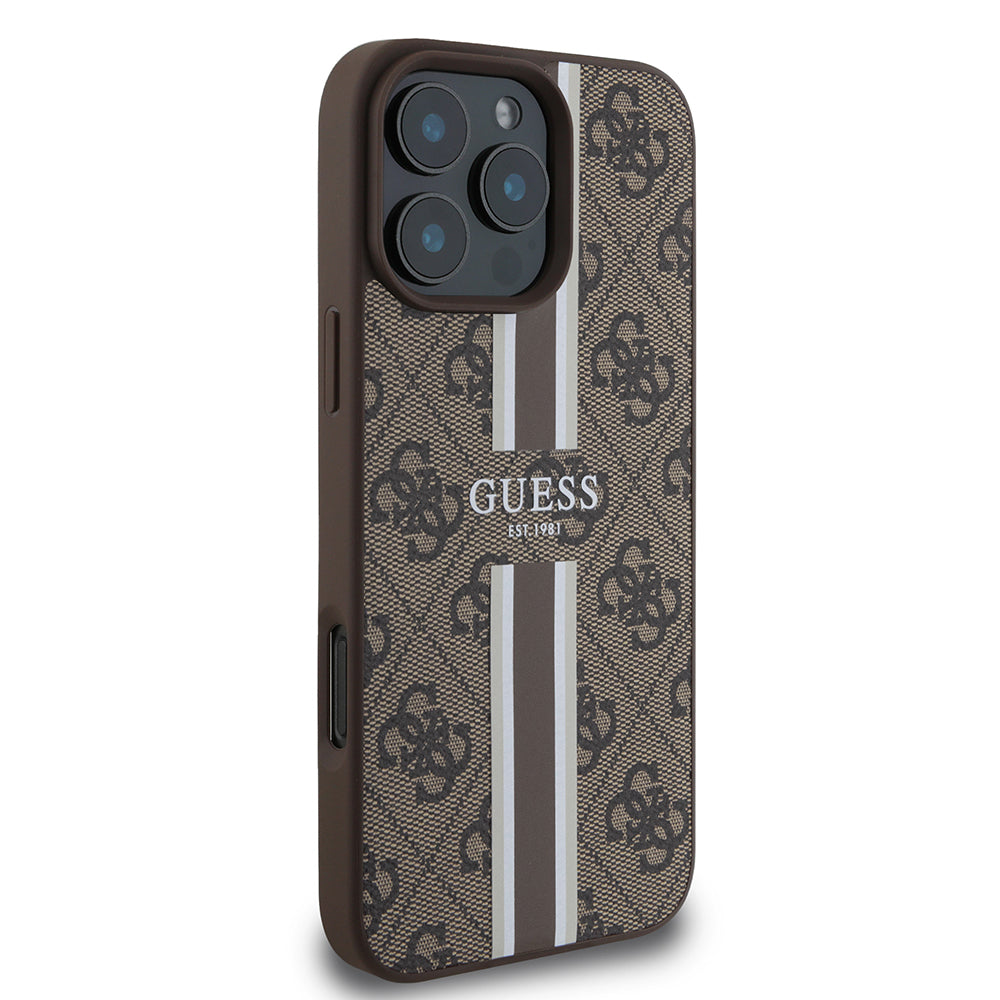 iPhone 16 Pro Kılıf Guess Orijinal Lisanslı M-safe Şarj Özellikli 4G Şerit Tasarımlı Printed Kılıf
