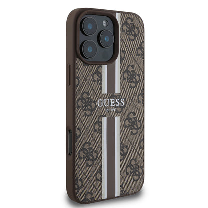 iPhone 16 Pro Kılıf Guess Orijinal Lisanslı M-safe Şarj Özellikli 4G Şerit Tasarımlı Printed Kılıf