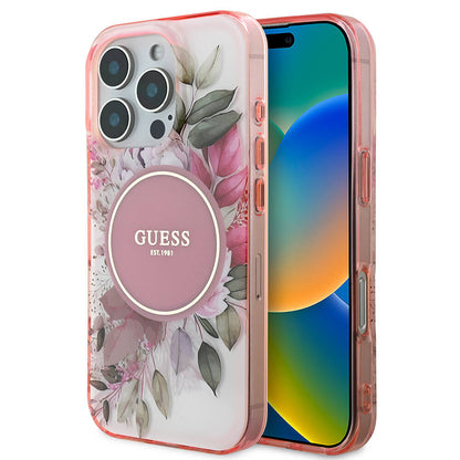 iPhone 16 Pro Kılıf Guess Orijinal Lisanslı M-safe Şarj Özellikli Flower Tonal Circle Kılıf