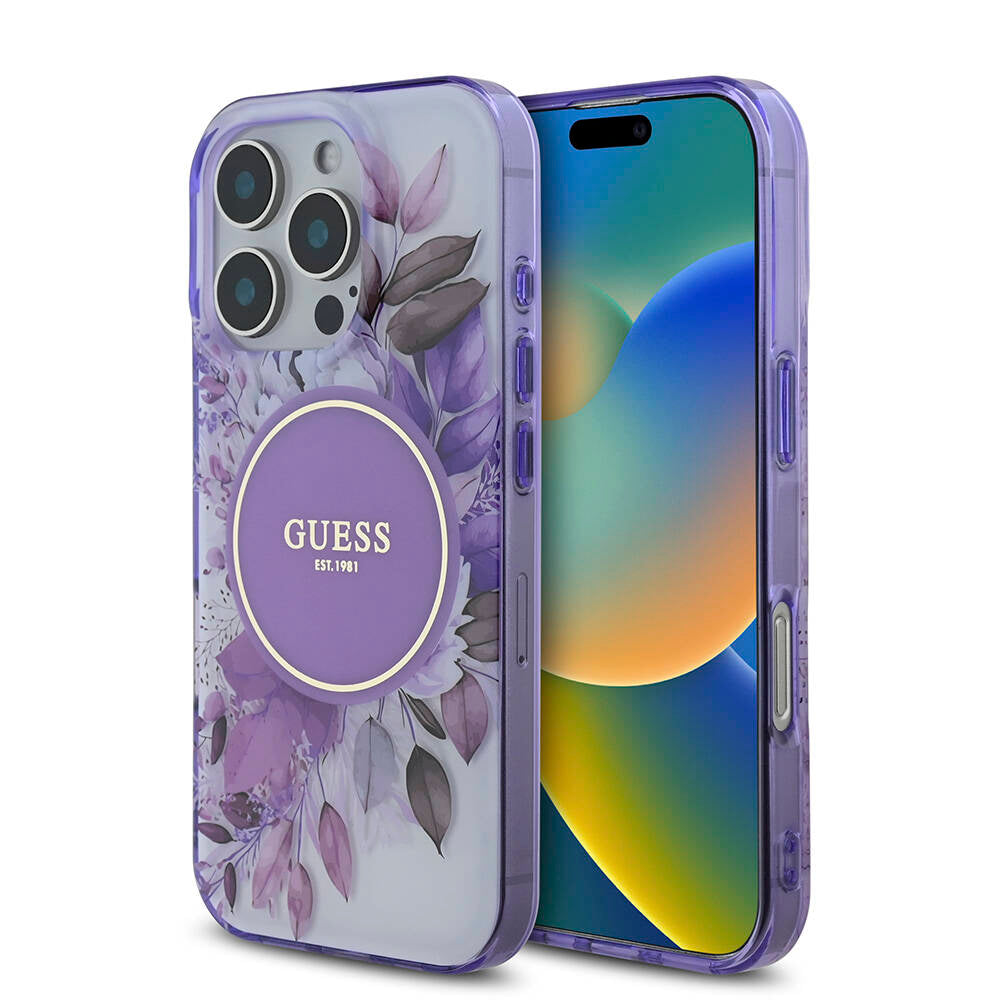 iPhone 16 Pro Kılıf Guess Orijinal Lisanslı M-safe Şarj Özellikli Flower Tonal Circle Kılıf