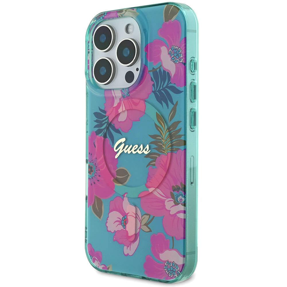 iPhone 16 Pro Kılıf Guess Orijinal Lisanslı M-safe Şarj Özellikli Flower Tone On Tone Ring Kılıf