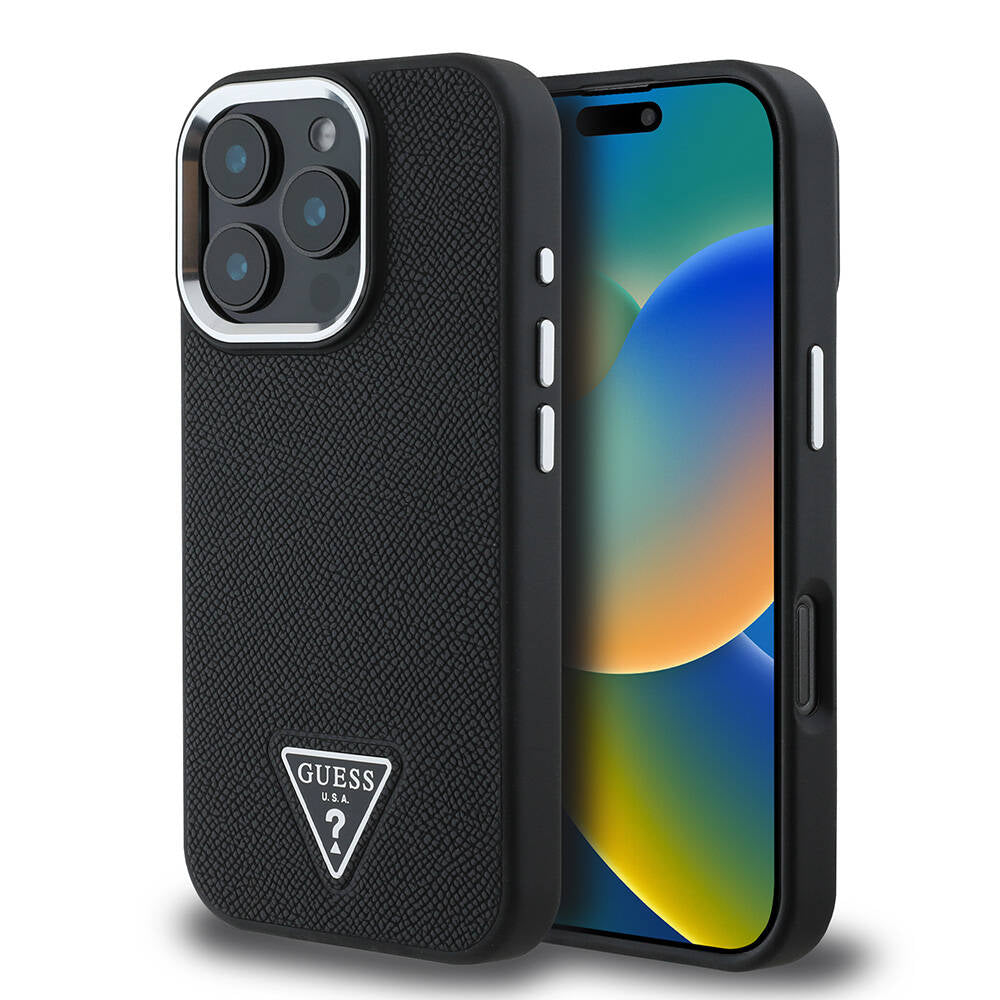 iPhone 16 Pro Kılıf Guess Orijinal Lisanslı M-safe Şarj Özellikli Grained Triangle Kılıf
