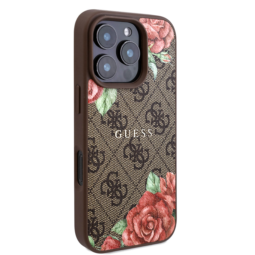 iPhone 16 Pro Kılıf Guess Orijinal Lisanslı M-safe Şarj Özellikli Gül Baskılı 4G Desenli Yazı Logolu Kılıf