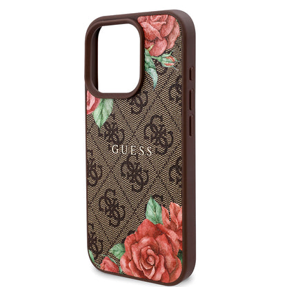 iPhone 16 Pro Kılıf Guess Orijinal Lisanslı M-safe Şarj Özellikli Gül Baskılı 4G Desenli Yazı Logolu Kılıf