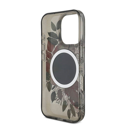 iPhone 16 Pro Kılıf Guess Orijinal Lisanslı M-safe Şarj Özellikli IML Baskılı Çiçek İnci Bileklikli Kılıf