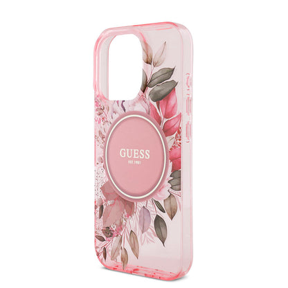 iPhone 16 Pro Kılıf Guess Orijinal Lisanslı M-safe Şarj Özellikli IML Baskılı Çiçek İnci Bileklikli Kılıf
