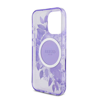 iPhone 16 Pro Kılıf Guess Orijinal Lisanslı M-safe Şarj Özellikli IML Baskılı Çiçek İnci Bileklikli Kılıf