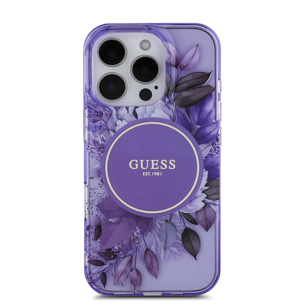 iPhone 16 Pro Kılıf Guess Orijinal Lisanslı M-safe Şarj Özellikli IML Baskılı Çiçek İnci Bileklikli Kılıf