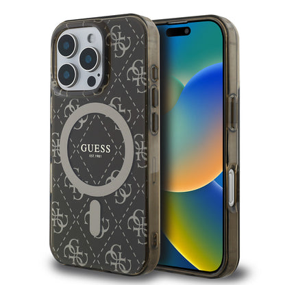 iPhone 16 Pro Kılıf Guess Orijinal Lisanslı M-safe Şarj Özellikli IML Baskılı Klasik Logolu 4G Desenli Kılıf