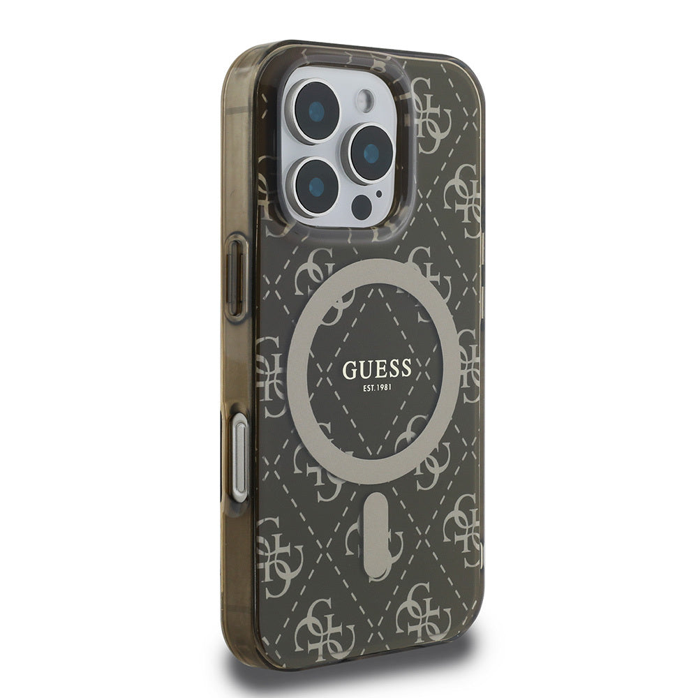 iPhone 16 Pro Kılıf Guess Orijinal Lisanslı M-safe Şarj Özellikli IML Baskılı Klasik Logolu 4G Desenli Kılıf