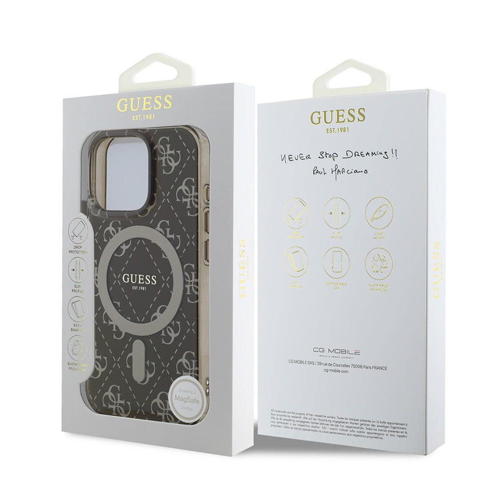 iPhone 16 Pro Kılıf Guess Orijinal Lisanslı M-safe Şarj Özellikli IML Baskılı Klasik Logolu 4G Desenli Kılıf