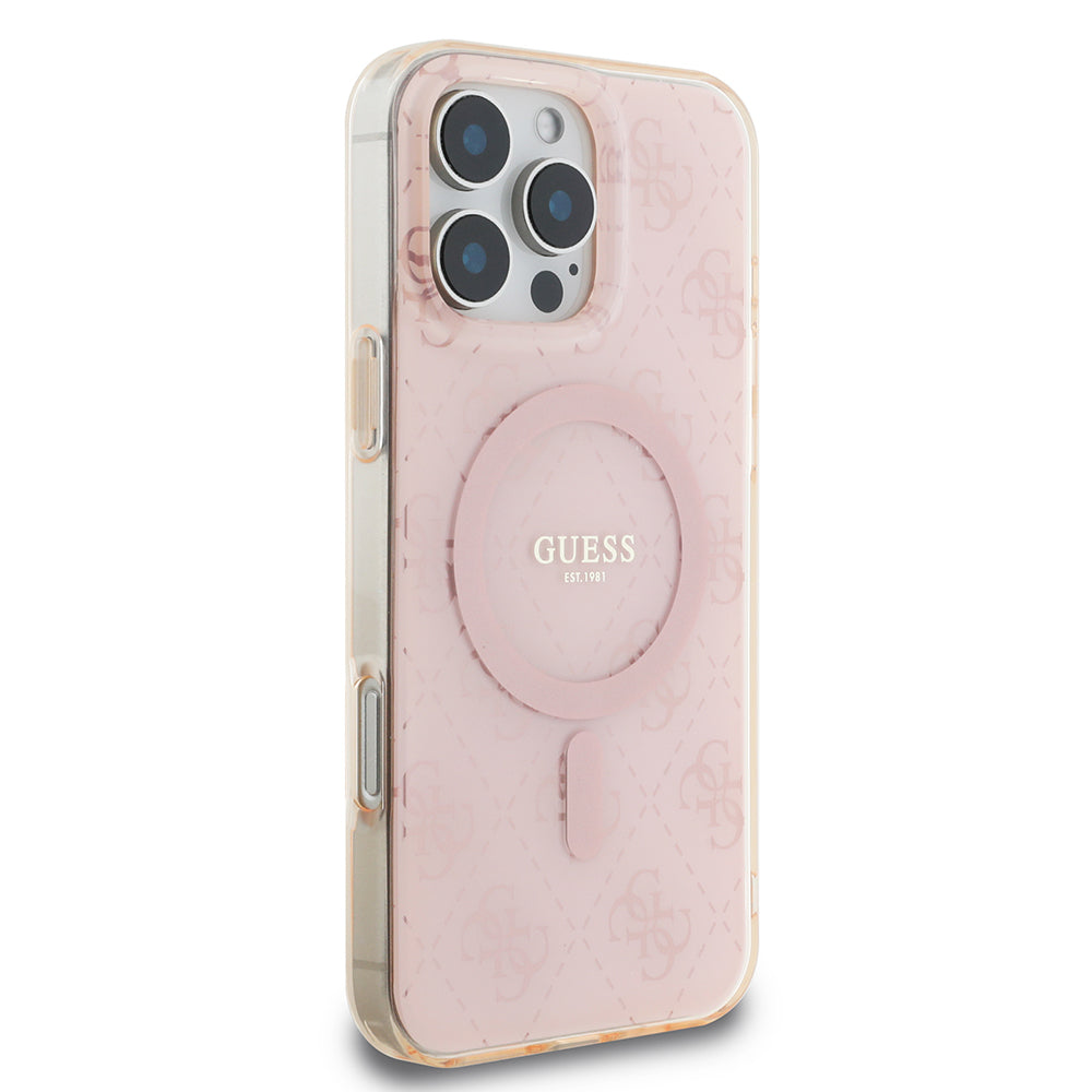 iPhone 16 Pro Kılıf Guess Orijinal Lisanslı M-safe Şarj Özellikli IML Baskılı Klasik Logolu 4G Desenli Kılıf