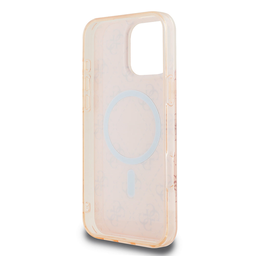 iPhone 16 Pro Kılıf Guess Orijinal Lisanslı M-safe Şarj Özellikli IML Baskılı Klasik Logolu 4G Desenli Kılıf