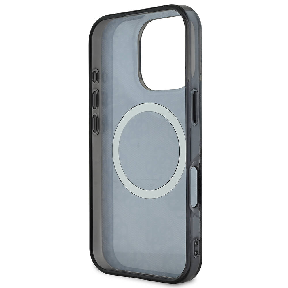 iPhone 16 Pro Kılıf Guess Orijinal Lisanslı M-safe Şarj Özellikli IML Peony ve 4G Desenli Klasik Logolu Kılıf