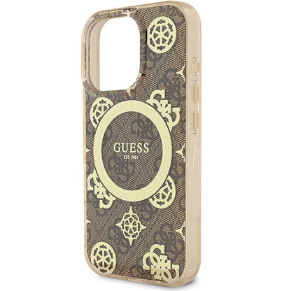 iPhone 16 Pro Kılıf Guess Orijinal Lisanslı M-safe Şarj Özellikli IML Peony ve 4G Desenli Klasik Logolu Kılıf