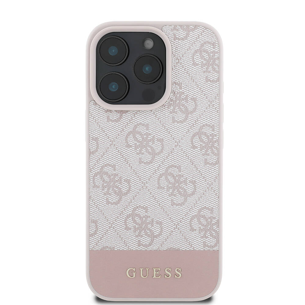 iPhone 16 Pro Kılıf Guess Orijinal Lisanslı M-safe Şarj Özellikli PU Deri Şerit Logo Dizaynlı Kılıf