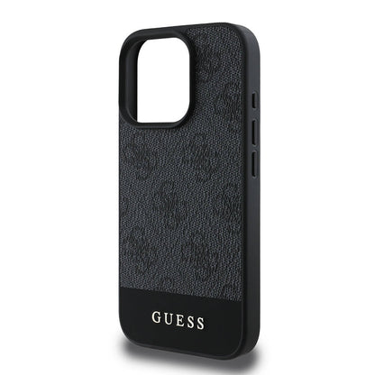 iPhone 16 Pro Kılıf Guess Orijinal Lisanslı M-safe Şarj Özellikli PU Deri Şerit Logo Dizaynlı Kılıf