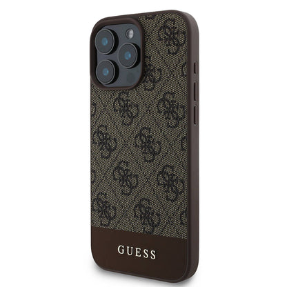 iPhone 16 Pro Kılıf Guess Orijinal Lisanslı M-safe Şarj Özellikli PU Deri Şerit Logo Dizaynlı Kılıf