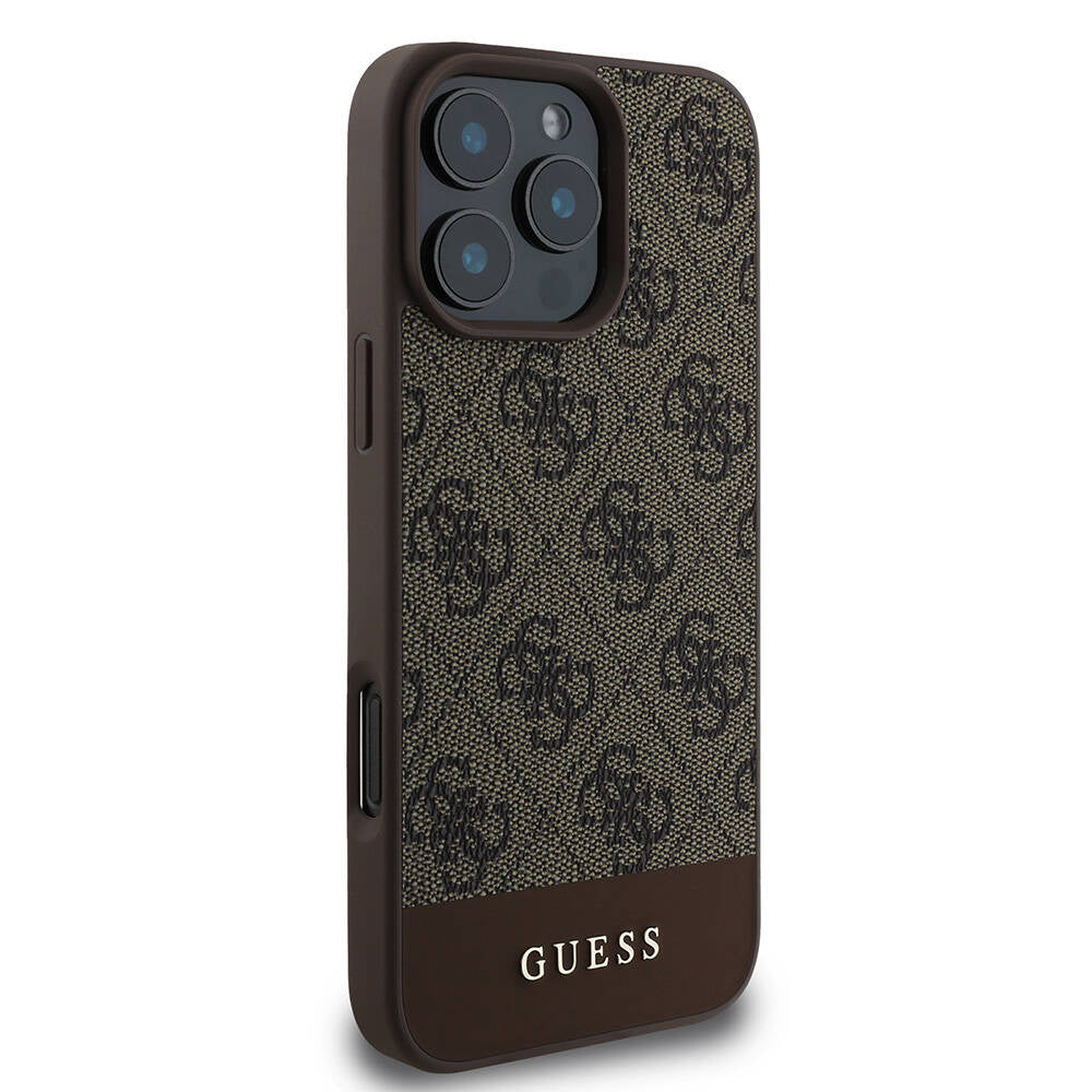 iPhone 16 Pro Kılıf Guess Orijinal Lisanslı M-safe Şarj Özellikli PU Deri Şerit Logo Dizaynlı Kılıf