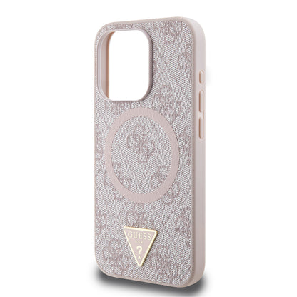 iPhone 16 Pro Kılıf Guess Orijinal Lisanslı M-safe Şarj Özellikli PU Üçgen Logo 4G Desenli Kılıf