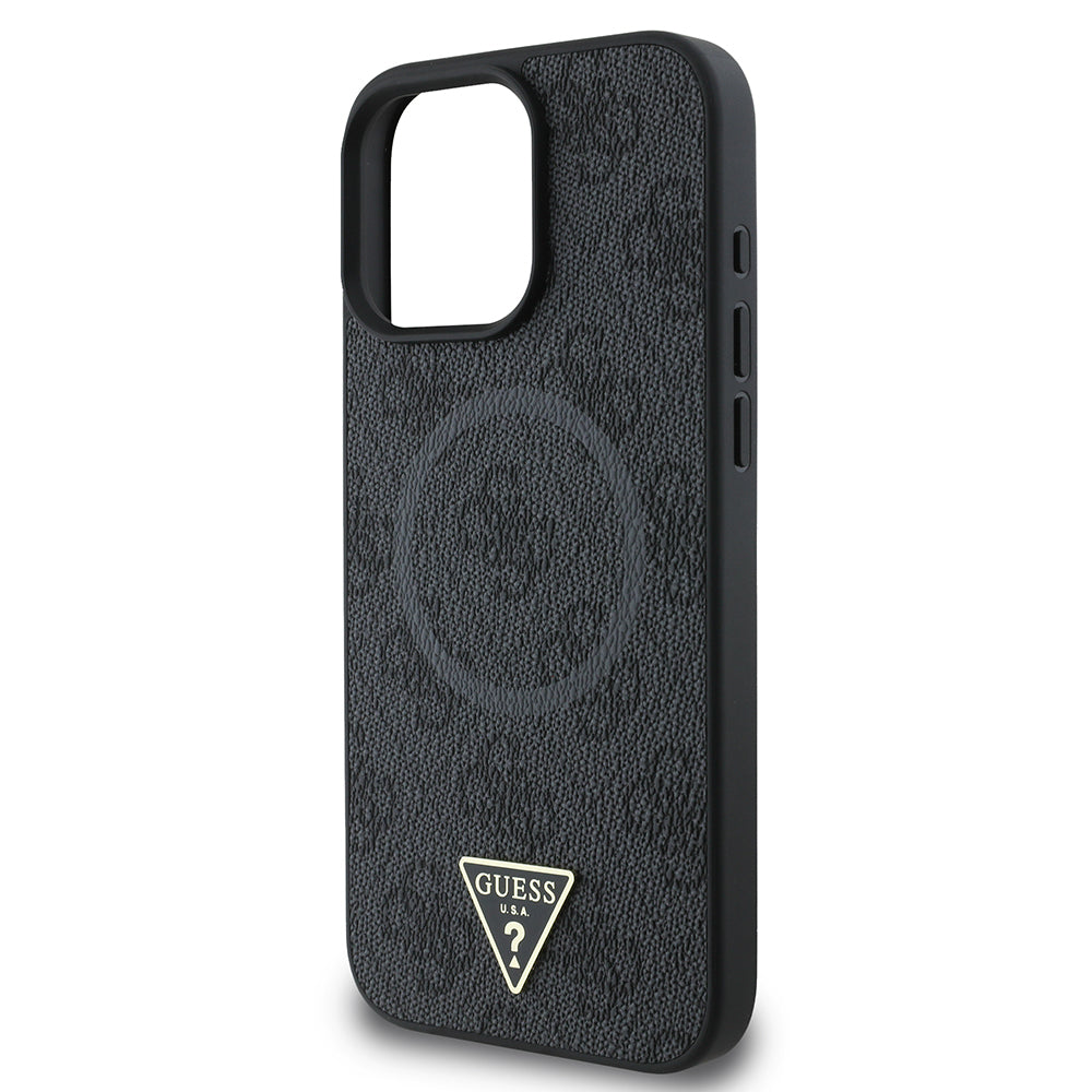 iPhone 16 Pro Kılıf Guess Orijinal Lisanslı M-safe Şarj Özellikli PU Üçgen Logo 4G Desenli Kılıf