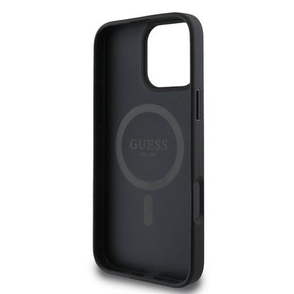 iPhone 16 Pro Kılıf Guess Orijinal Lisanslı M-safe Şarj Özellikli PU Üçgen Logo 4G Desenli Kılıf