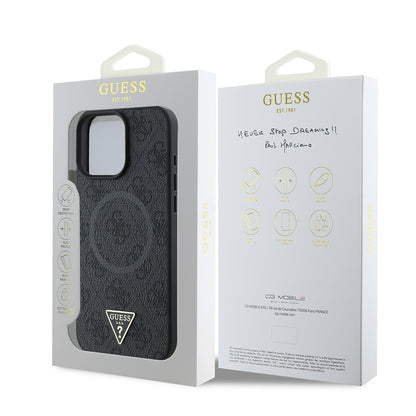 iPhone 16 Pro Kılıf Guess Orijinal Lisanslı M-safe Şarj Özellikli PU Üçgen Logo 4G Desenli Kılıf