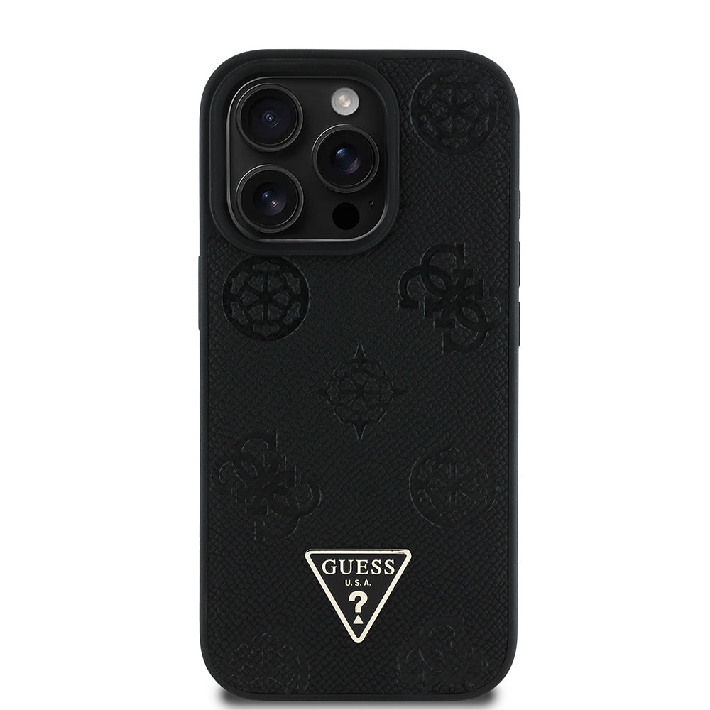 iPhone 16 Pro Kılıf Guess Orijinal Lisanslı M-safe Şarj Özellikli Sıcak Baskılı Üçgen Logolu PU Deri Peony Kılıf