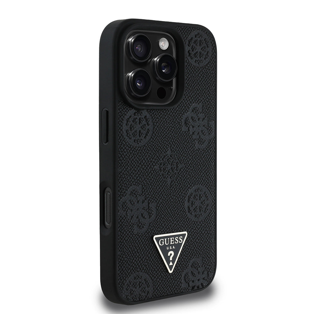 iPhone 16 Pro Kılıf Guess Orijinal Lisanslı M-safe Şarj Özellikli Sıcak Baskılı Üçgen Logolu PU Deri Peony Kılıf
