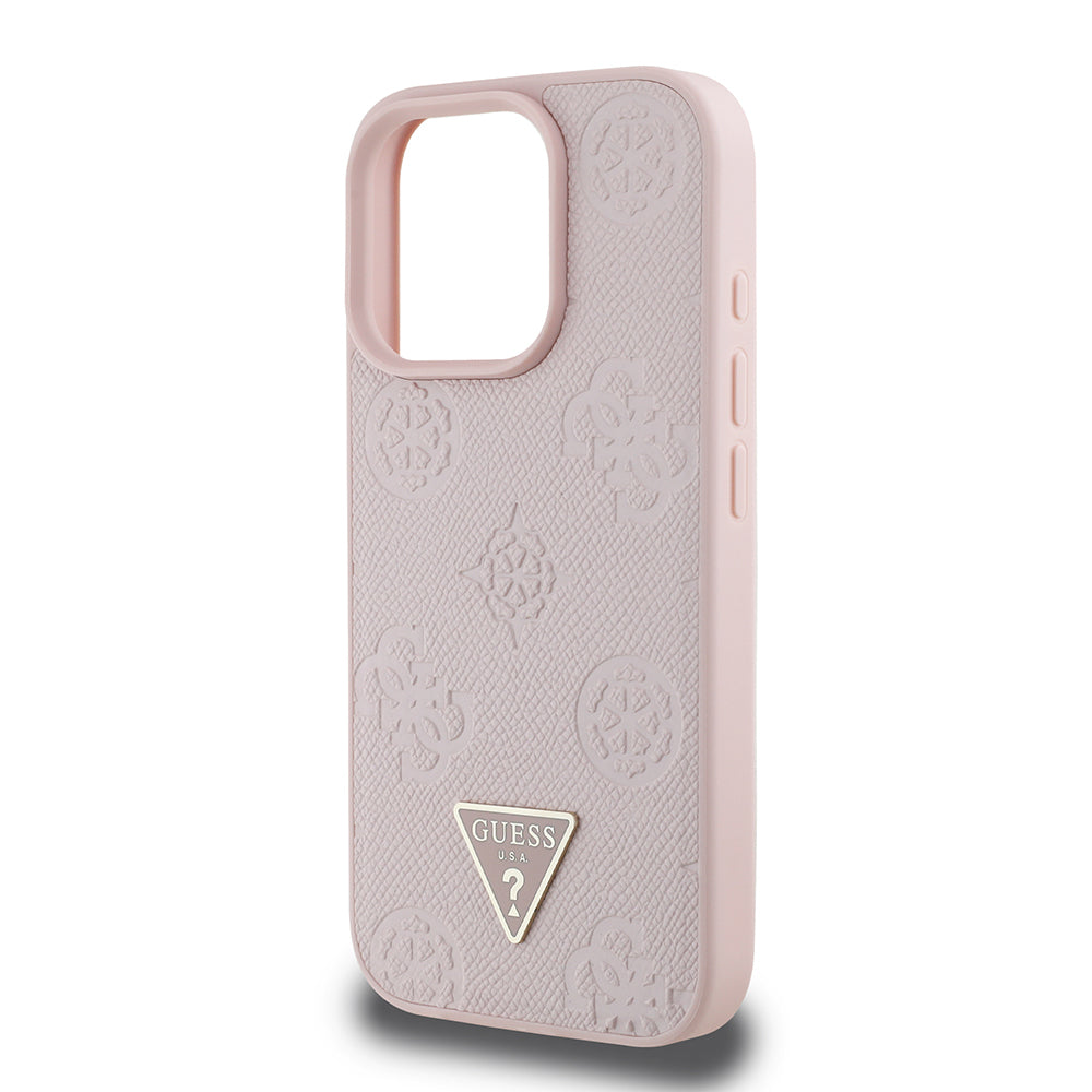 iPhone 16 Pro Kılıf Guess Orijinal Lisanslı M-safe Şarj Özellikli Sıcak Baskılı Üçgen Logolu PU Deri Peony Kılıf