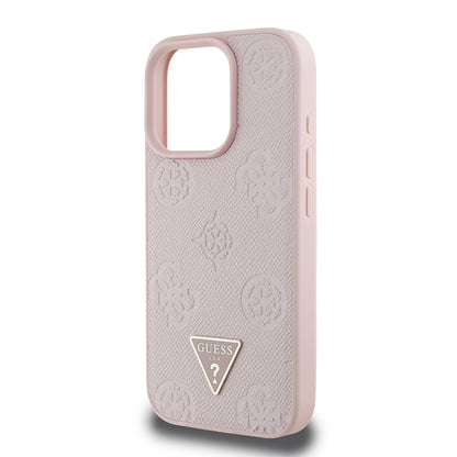 iPhone 16 Pro Kılıf Guess Orijinal Lisanslı M-safe Şarj Özellikli Sıcak Baskılı Üçgen Logolu PU Deri Peony Kılıf