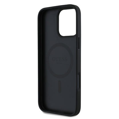 iPhone 16 Pro Kılıf Guess Orijinal Lisanslı M-safe Şarj Özellikli Taneli Çiçek Tasarımlı Metal Yazı Logolu Kılıf