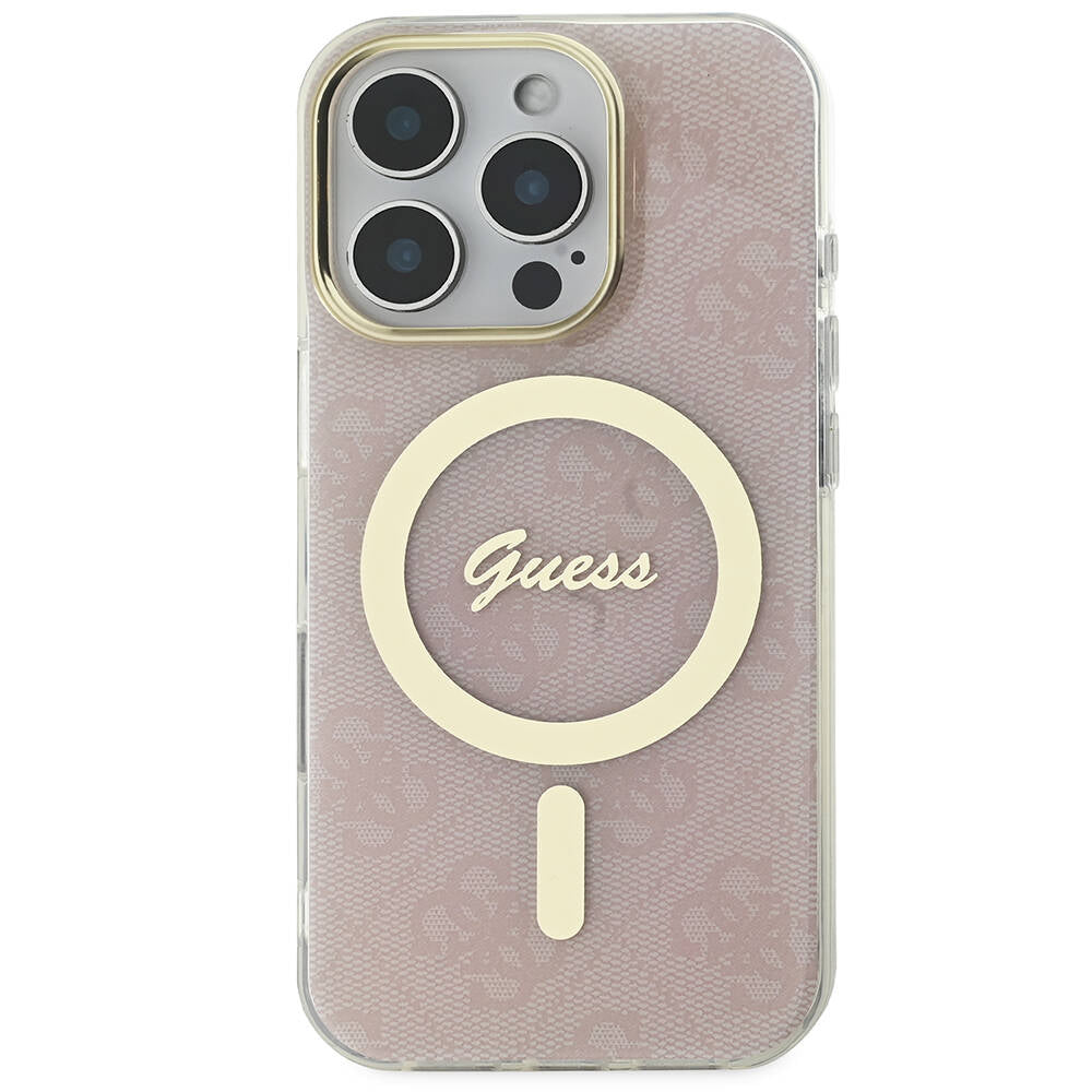 iPhone 16 Pro Kılıf Guess Orijinal Lisanslı M-safe Şarj Özellikli Yazı Logolu 4G Desenli Kılıf